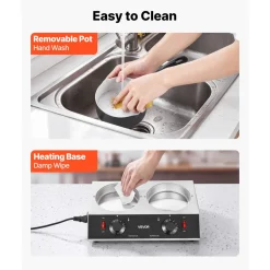 VEVOR Chocolate Melting Pot - 2 x 1 QT Pots, 86℉ - 185℉ Choc Warm Machine, 80W Even Cheese Melter, 2 Knobs Temp Control, 2 Ceramic Coated Pots, Electric Warmer for Mulled Milk Candy, Commercial & Home