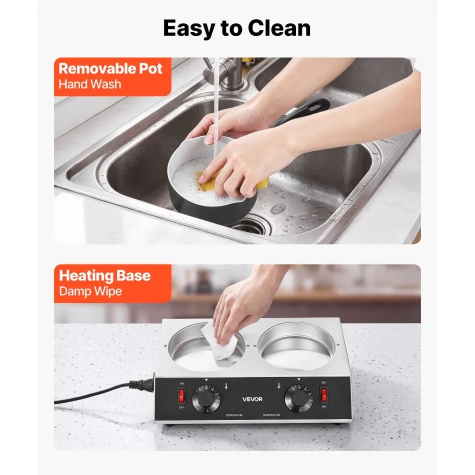 VEVOR Chocolate Melting Pot - 2 x 1 QT Pots, 86℉ - 185℉ Choc Warm Machine, 80W Even Cheese Melter, 2 Knobs Temp Control, 2 Ceramic Coated Pots, Electric Warmer for Mulled Milk Candy, Commercial & Home