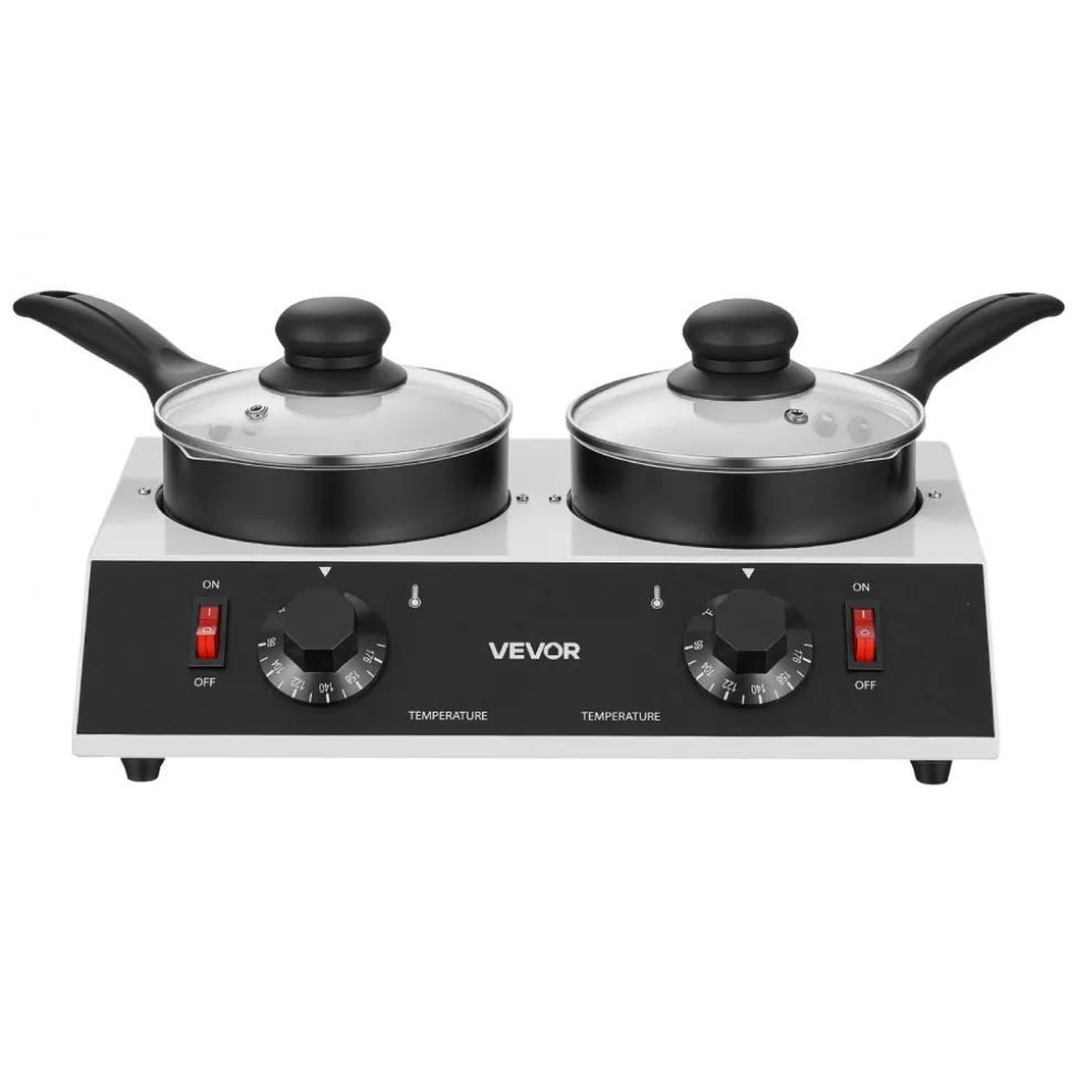 VEVOR Chocolate Melting Pot - 2 x 1 QT Pots, 86℉ - 185℉ Choc Warm Machine, 80W Even Cheese Melter, 2 Knobs Temp Control, 2 Ceramic Coated Pots, Electric Warmer for Mulled Milk Candy, Commercial & Home