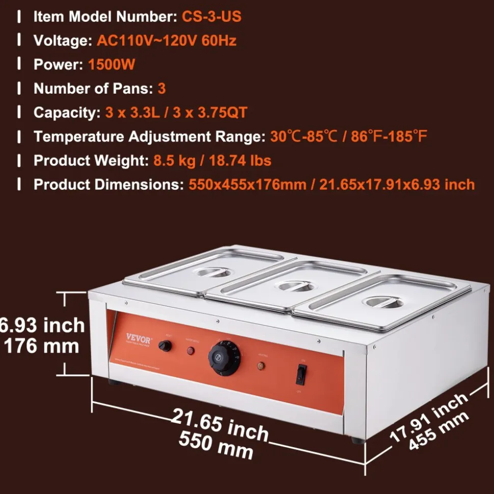 VEVOR Chocolate Tempering Machine, 26.5 Lbs 3 Tanks Chocolate Melting Pot TEMP Control 86~185℉, 1500W Stainless Steel Electric Commercial Food Warmer For Chocolate/Milk/Cream Melting and Heating