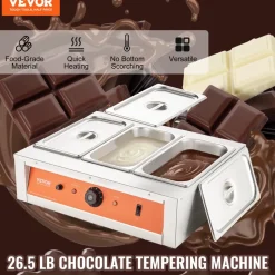 VEVOR Chocolate Tempering Machine, 26.5 Lbs 3 Tanks Chocolate Melting Pot TEMP Control 86~185℉, 1500W Stainless Steel Electric Commercial Food Warmer For Chocolate/Milk/Cream Melting and Heating