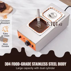 VEVOR Chocolate Tempering Machine, 9 Lbs 2 Tanks Chocolate Melting Pot with TEMP Control 86~185℉, 800W Stainless Steel Electric Commercial Food Warmer For Chocolate/Milk/Cream Melting and Heating