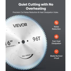 VEVOR Chop Saw Blade 16-in 96 Teeth Cermet-Tipped Metal Cold Cutting Blade, Compatible with Chop Saws, 4000 Cuts, Cutting Smooth Surfaces with No Burrs, Noise Reduction and Heat Dissipation Holes