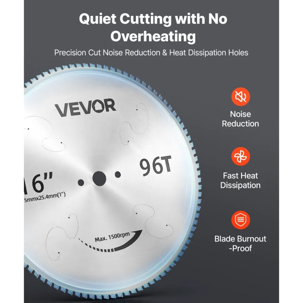 VEVOR Chop Saw Blade 16-in 96 Teeth Cermet-Tipped Metal Cold Cutting Blade, Compatible with Chop Saws, 4000 Cuts, Cutting Smooth Surfaces with No Burrs, Noise Reduction and Heat Dissipation Holes