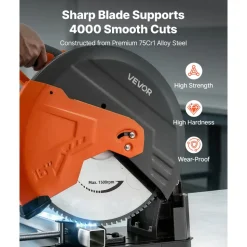 VEVOR Chop Saw Blade 16-in 96 Teeth Cermet-Tipped Metal Cold Cutting Blade, Compatible with Chop Saws, 4000 Cuts, Cutting Smooth Surfaces with No Burrs, Noise Reduction and Heat Dissipation Holes