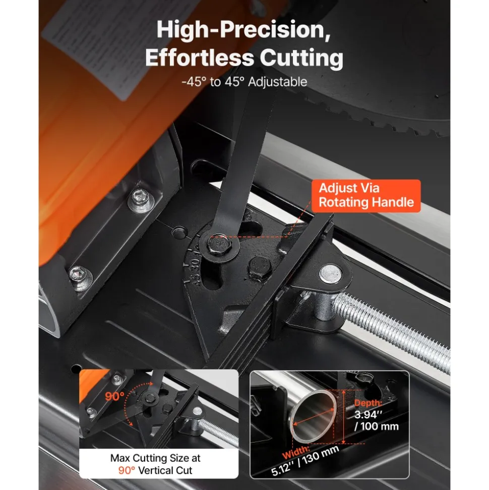 VEVOR Chop Saw 14-inch Cold Cut Blade 2800 W Powerful Motor Cut Off Saw, For Cutting Metal, -45° to 45° Adjustable Angle, Efficient Dry Cutting, with Thickened Blade Guard and Chip Collection Box