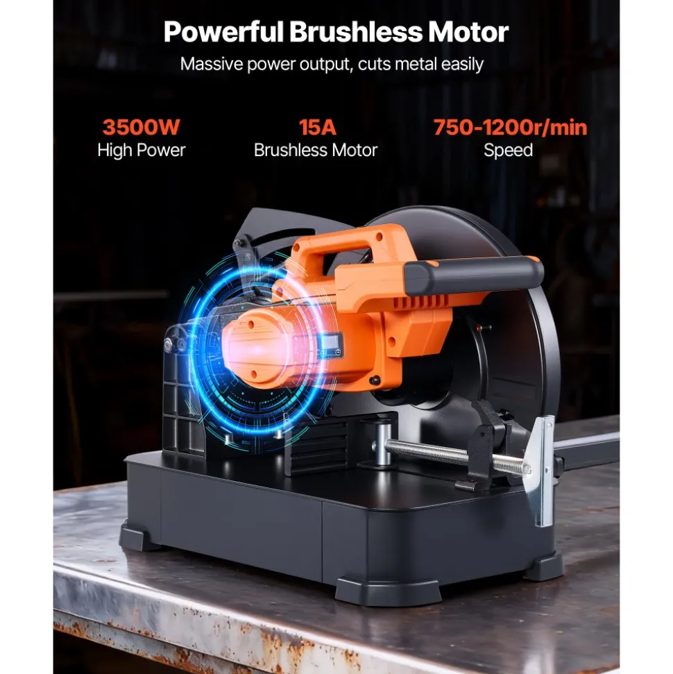 VEVOR Chop Saw, 14-inch Stainless Steel Cold Cut Blade, 3500 W Powerful Brushless Motor, 750-1200 r/min Adjustable Speed, Metal Cutting Chop Saw for Metal Square and Flat Tubes, Steels (240V/60HZ)