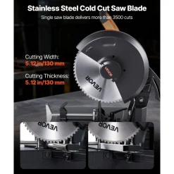 VEVOR Chop Saw, 14-inch Stainless Steel Cold Cut Blade, 3500 W Powerful Brushless Motor, 750-1200 r/min Adjustable Speed, Metal Cutting Chop Saw for Metal Square and Flat Tubes, Steels (240V/60HZ)