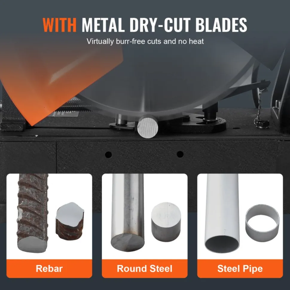 VEVOR Chop Saw, 14"/355mm Blade Diameter Cut Off Saw, 2800W 1200RPM Steel Cutting Machine, 0-45° Adjustable Dry Cut Chop Saw, Miter Saw for Cutting Metal Cold Cut Saw for Steel/Rebar/Iron/Aluminum