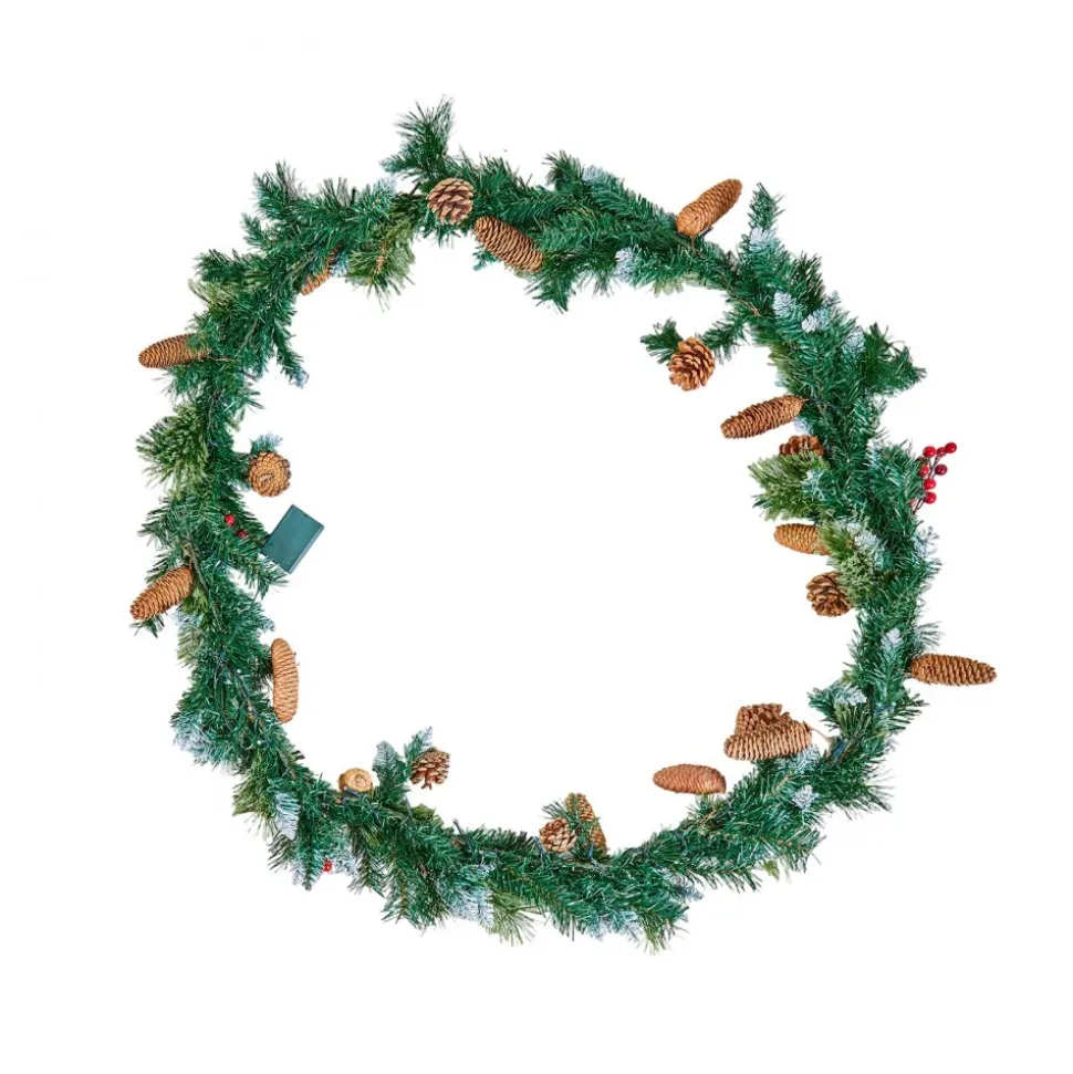 VEVOR Christmas Garland, 9-Ft Artificial Christmas Garland with Light String, Faux Greenery Decoration with Berry Clusters, Pine Needles, Pine Cones, Realistic Xmas Collection for Mantel & Fireplace