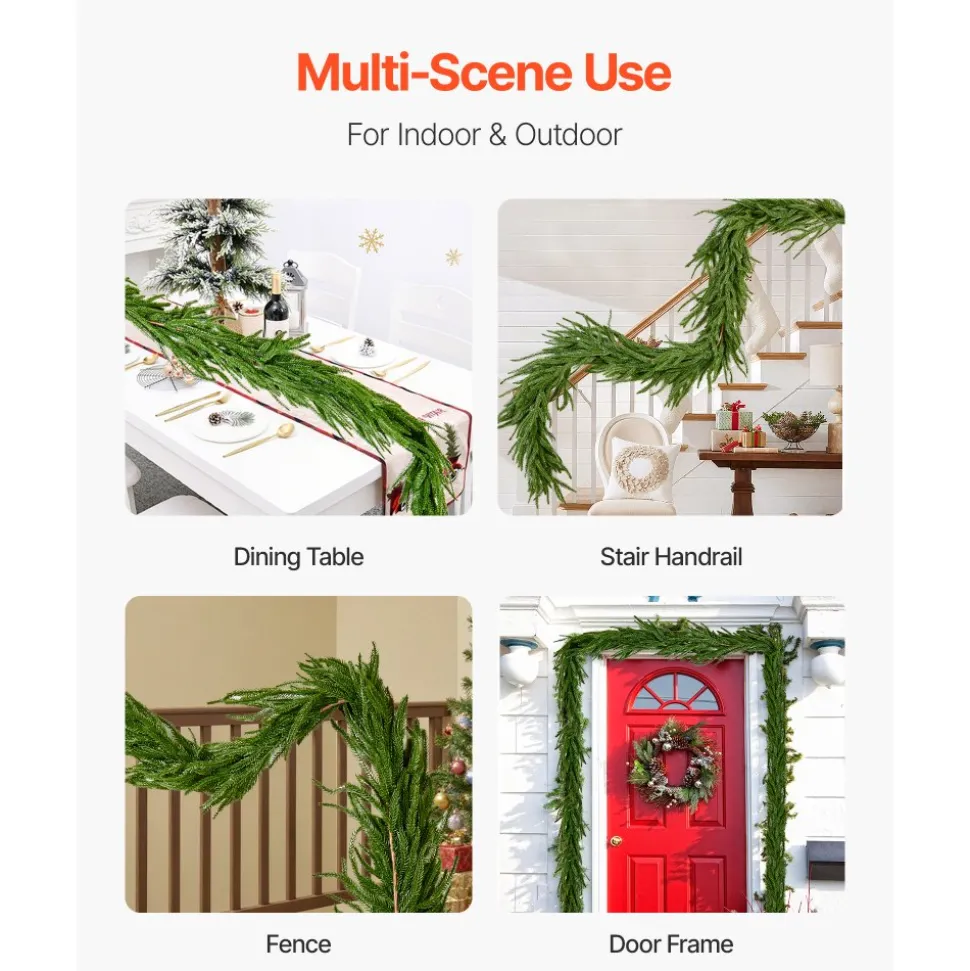 VEVOR Christmas Garland, 6-FT Realistic Norfolk Pine Garland, Evergreen Real Touch Artificial Faux Greenery Garlands, for Holiday Indoor Outdoor Xmas Decoration on Table, Mantel, and Fireplace
