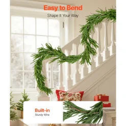 VEVOR Christmas Garland, 9-FT Realistic Norfolk Pine Garland, Evergreen Real Touch Artificial Faux Greenery Garlands, for Holiday Indoor Outdoor Xmas Decoration on Table, Mantel, and Fireplace