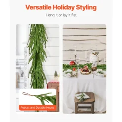 VEVOR Christmas Garland, 9-FT Realistic Norfolk Pine Garland, Evergreen Real Touch Artificial Faux Greenery Garlands, for Holiday Indoor Outdoor Xmas Decoration on Table, Mantel, and Fireplace