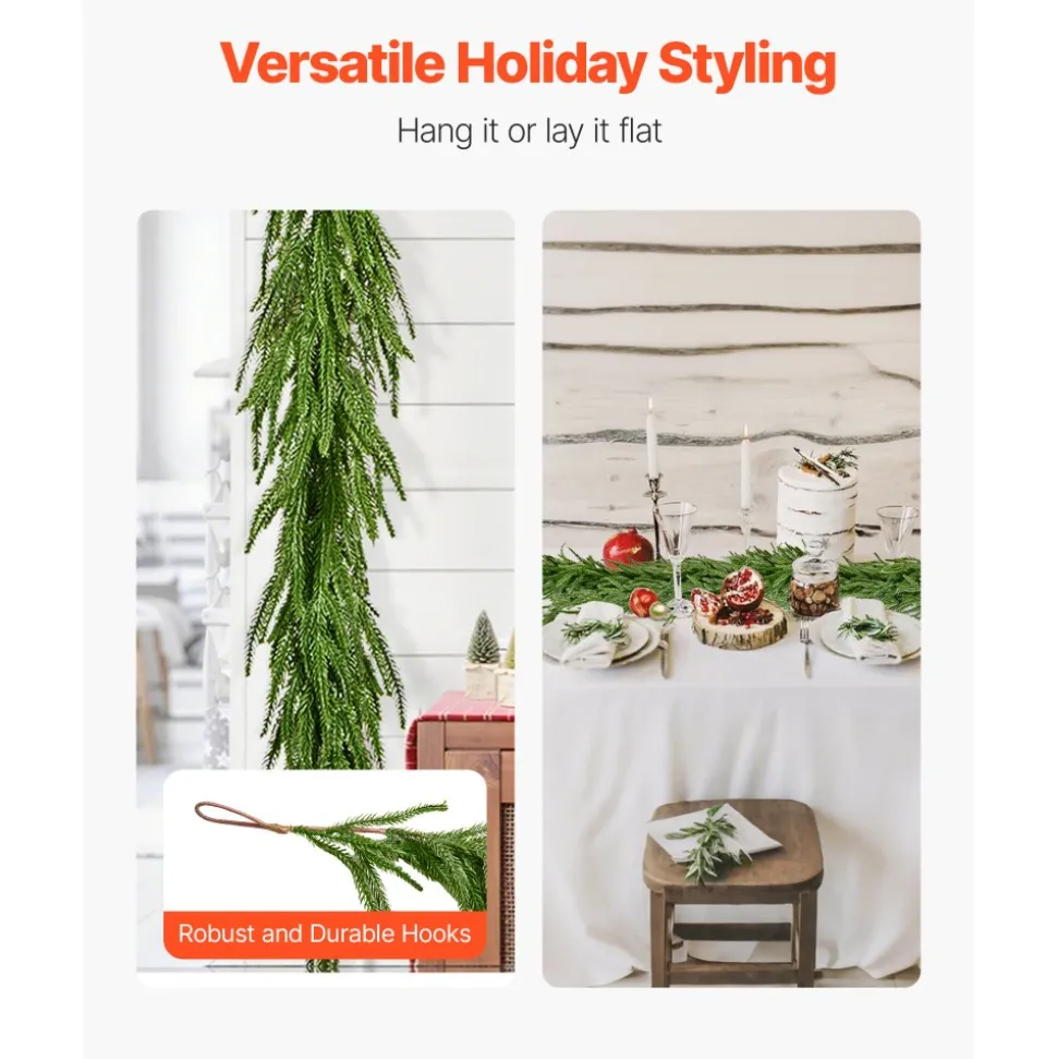 VEVOR Christmas Garland, 9-FT Realistic Norfolk Pine Garland, Evergreen Real Touch Artificial Faux Greenery Garlands, for Holiday Indoor Outdoor Xmas Decoration on Table, Mantel, and Fireplace
