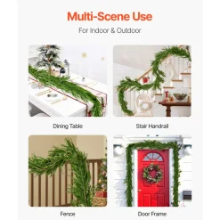 VEVOR Christmas Garland, 9-FT Realistic Norfolk Pine Garland, Evergreen Real Touch Artificial Faux Greenery Garlands, for Holiday Indoor Outdoor Xmas Decoration on Table, Mantel, and Fireplace
