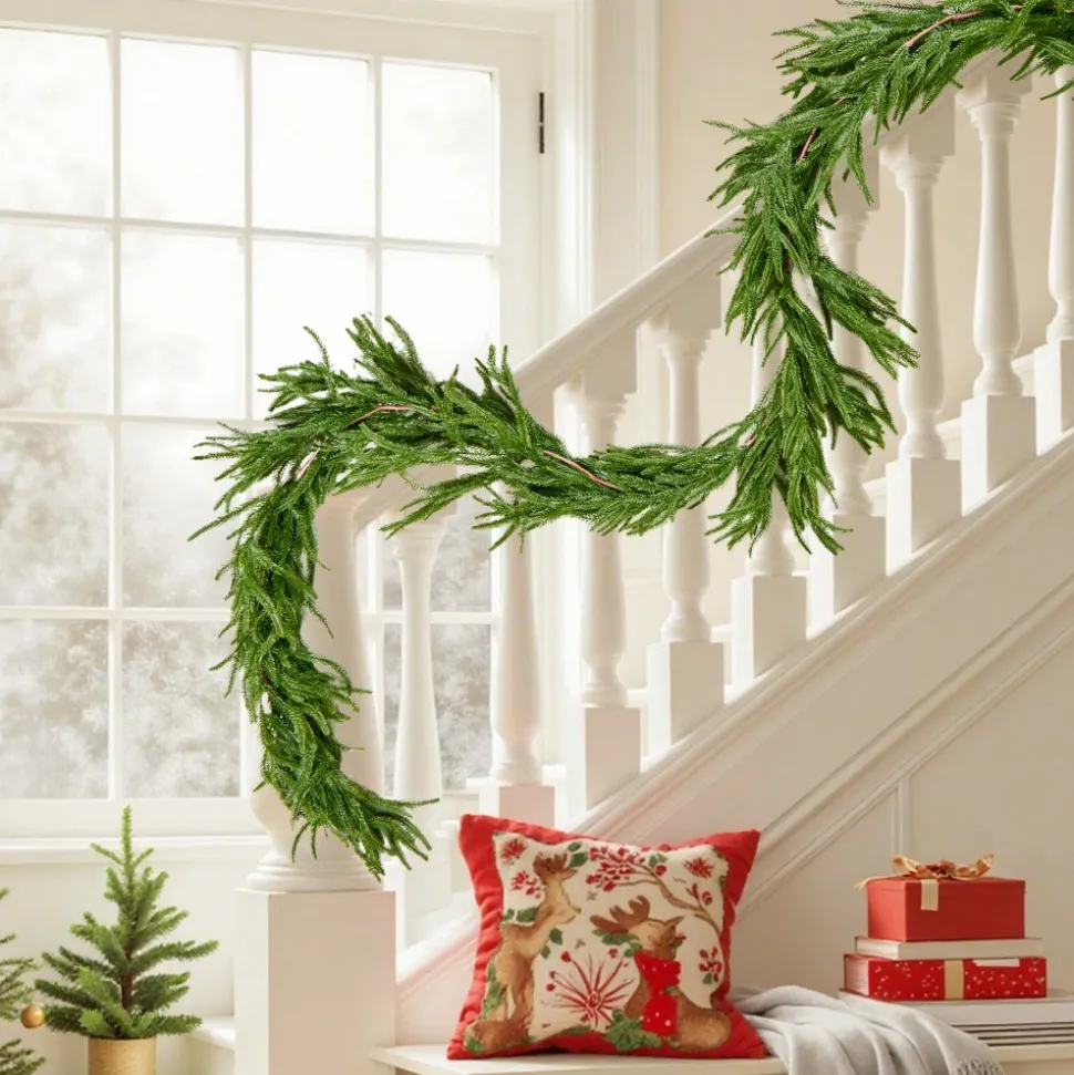 VEVOR Christmas Garland, 9-FT Realistic Norfolk Pine Garland, Evergreen Real Touch Artificial Faux Greenery Garlands, for Holiday Indoor Outdoor Xmas Decoration on Table, Mantel, and Fireplace