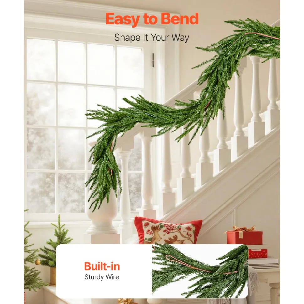 VEVOR Christmas Garland, 5-FT Realistic Norfolk Pine Garland, Evergreen Real Touch Artificial Faux Greenery Garlands, for Holiday Indoor Outdoor Xmas Decoration on Table, Mantel, and Fireplace
