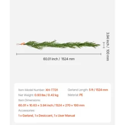 VEVOR Christmas Garland, 5-FT Realistic Norfolk Pine Garland, Evergreen Real Touch Artificial Faux Greenery Garlands, for Holiday Indoor Outdoor Xmas Decoration on Table, Mantel, and Fireplace