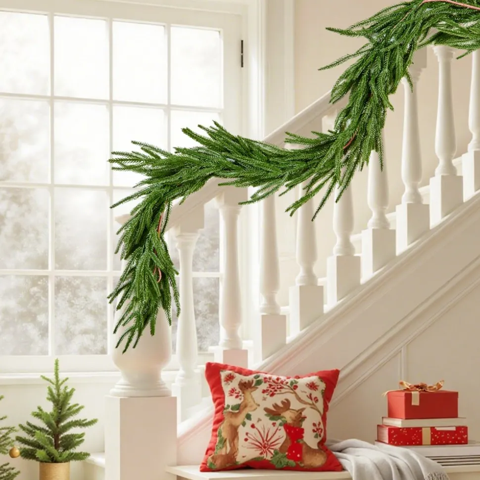 VEVOR Christmas Garland, 5-FT Realistic Norfolk Pine Garland, Evergreen Real Touch Artificial Faux Greenery Garlands, for Holiday Indoor Outdoor Xmas Decoration on Table, Mantel, and Fireplace