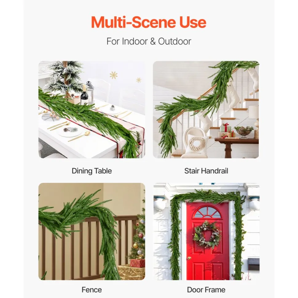 VEVOR Christmas Garland, 5-FT Realistic Norfolk Pine Garland, Evergreen Real Touch Artificial Faux Greenery Garlands, for Holiday Indoor Outdoor Xmas Decoration on Table, Mantel, and Fireplace
