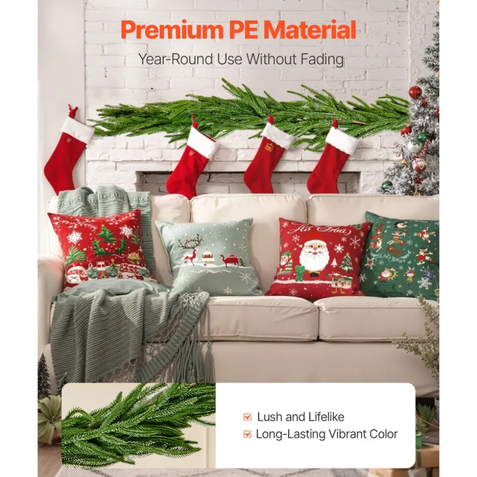 VEVOR Christmas Garland, 5-FT Realistic Norfolk Pine Garland, Evergreen Real Touch Artificial Faux Greenery Garlands, for Holiday Indoor Outdoor Xmas Decoration on Table, Mantel, and Fireplace