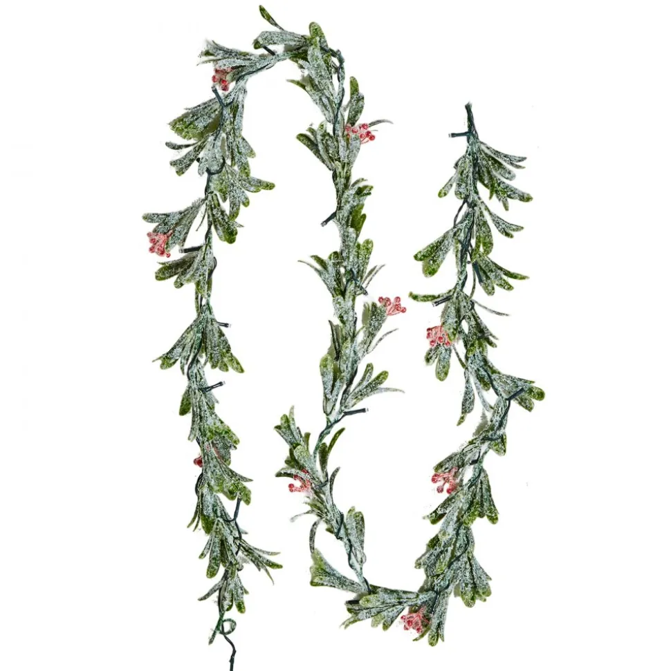 VEVOR Christmas Garland, 6.6-FT Realistic Greenery Decorated with Vines, Olive Leaves, and Berries, Evergreen Faux Garlands with Light String for Indoor Outdoor Xmas Decoration on Mantel Fireplace