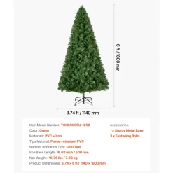 VEVOR Christmas Tree, 6ft Artificial Xmas Tree, Full Holiday Decor Trees with 1250 Branch Tips & Sturdy Metal Base for Home Party Office Decoration