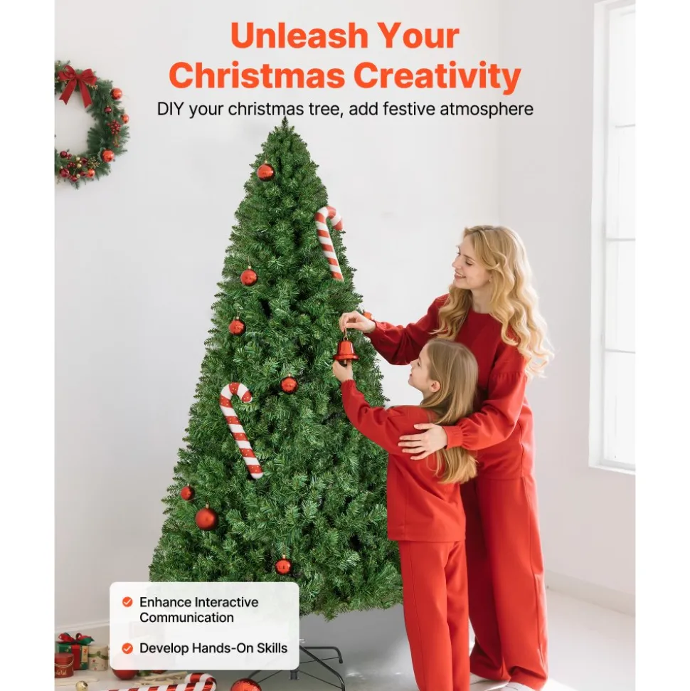 VEVOR Christmas Tree, 6ft Artificial Xmas Tree, Full Holiday Decor Trees with 1250 Branch Tips & Sturdy Metal Base for Home Party Office Decoration