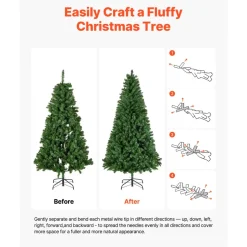 VEVOR Christmas Tree, 7.2ft Prelit Artificial Xmas Tree, Full Holiday Decor Trees with 470 Colorful LED Lights, 11 Lighting Modes, 1346 Branch Tips & Sturdy Metal Base for Home Party Office Decoration