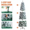 VEVOR Christmas Tree, 4ft Prelit Flocked Artificial Tree, Full Holiday Xmas Deco Trees with 120 Warm White LED Lights, 8 Lighting Modes & 539 Branch Tips for Home Party Office Decoration