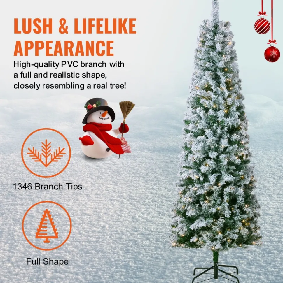 VEVOR Christmas Tree, 4ft Prelit Flocked Artificial Tree, Full Holiday Xmas Deco Trees with 120 Warm White LED Lights, 8 Lighting Modes & 539 Branch Tips for Home Party Office Decoration