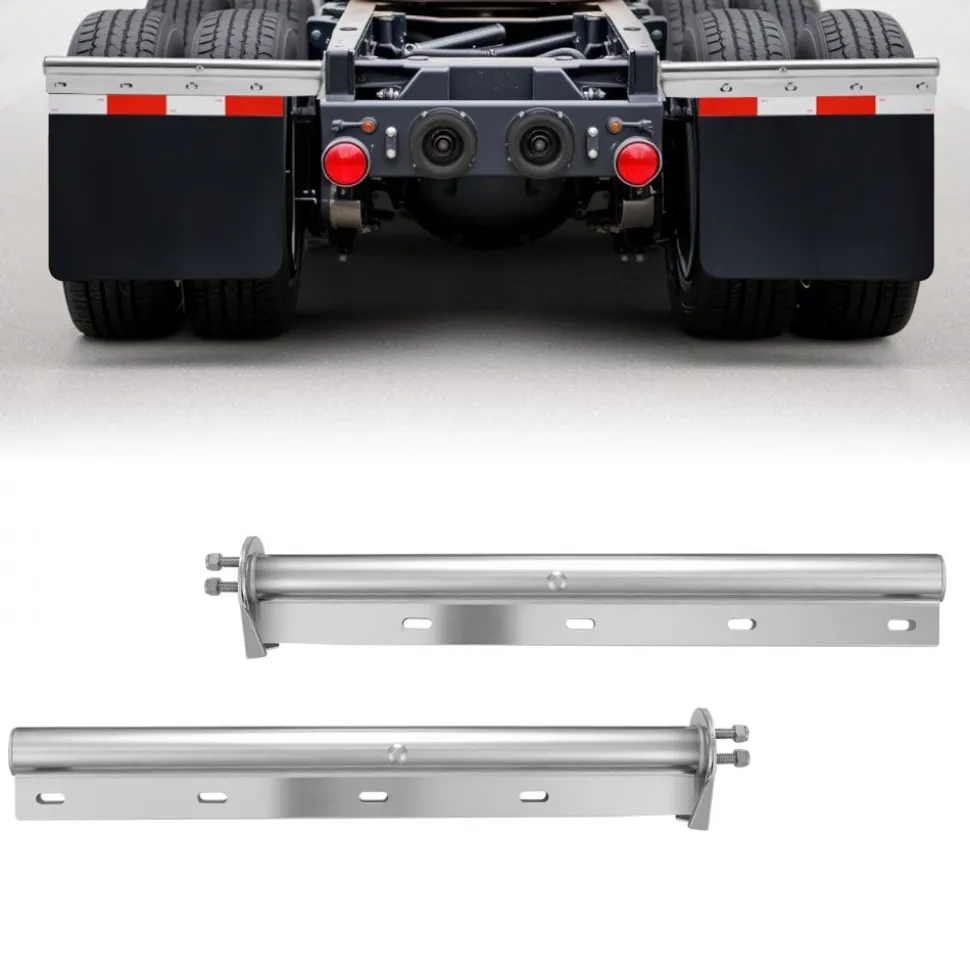 VEVOR Chrome Straight Spring Loaded Mud Flap Hangers, 1-1/8" Bolt Spacing Mudflap Hangers for Semi Trucks, 1 Pair Heavy Duty Semi Truck Mud Flap Hanger Set with Reflective Strips, Silver