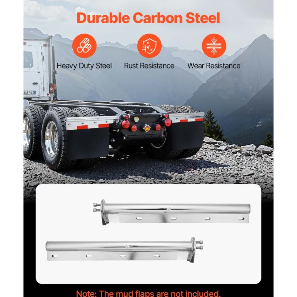 VEVOR Chrome Straight Spring Loaded Mud Flap Hangers, 1-1/8" Bolt Spacing Mudflap Hangers for Semi Trucks, 1 Pair Heavy Duty Semi Truck Mud Flap Hanger Set with Reflective Strips, Silver