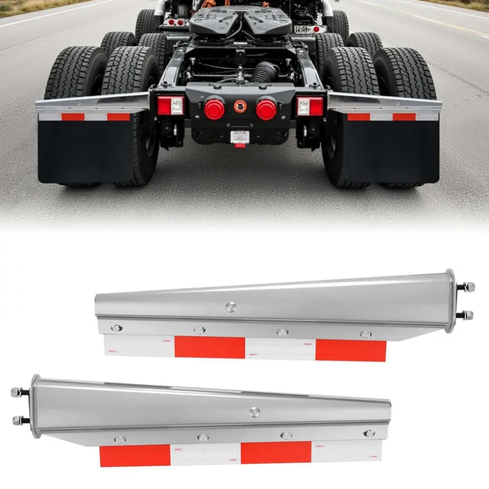 VEVOR Chrome Straight Spring Loaded Mud Flap Hangers, 2-1/2" Bolt Spacing Mudflap Hangers for Semi Trucks, 1 Pair Heavy Duty Semi Truck Mud Flap Hanger Set with Aluminum Reflective Plates, Silver