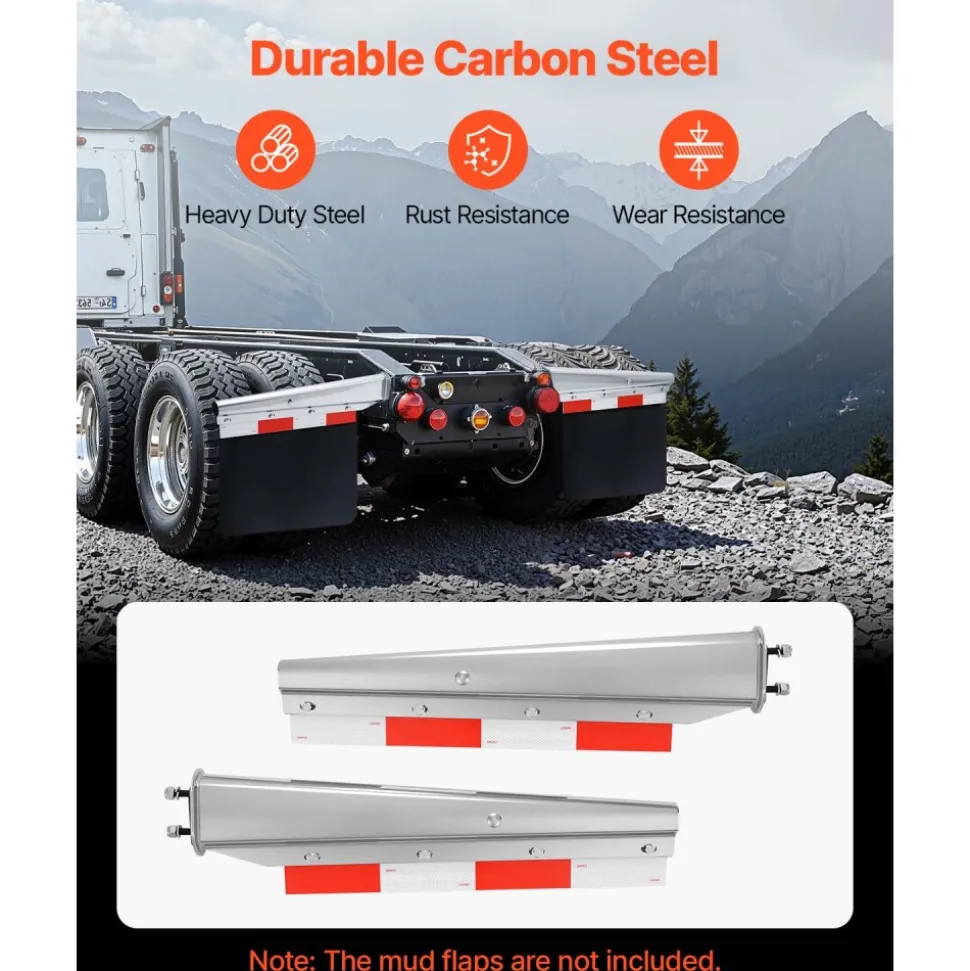VEVOR Chrome Straight Spring Loaded Mud Flap Hangers, 2-1/2" Bolt Spacing Mudflap Hangers for Semi Trucks, 1 Pair Heavy Duty Semi Truck Mud Flap Hanger Set with Aluminum Reflective Plates, Silver