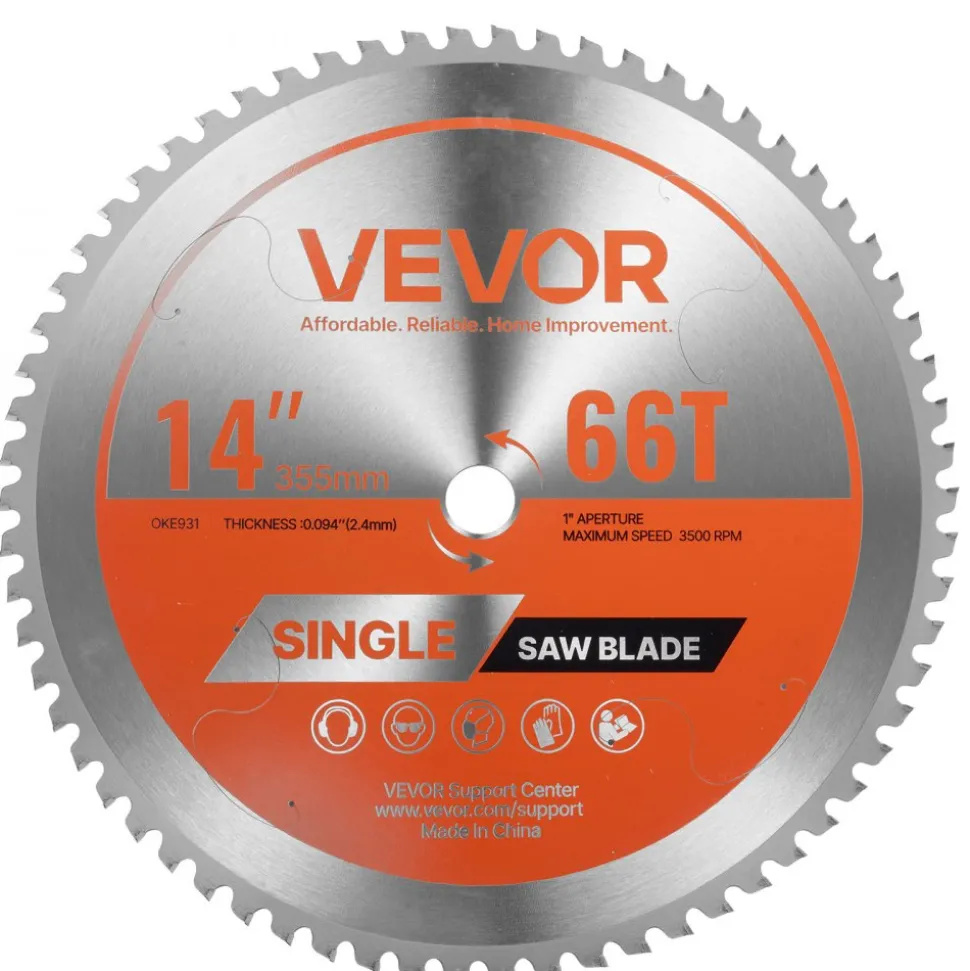 VEVOR Circular Saw Blade, 14 inch Diameter, 66 Sharp Alloy Teeth, 1 inch Arbor, Fine Finish, Metal Cutting Blade for Circular Saw, with Noise-Reducing Heat Vents, for Cutting Steel and Aluminum