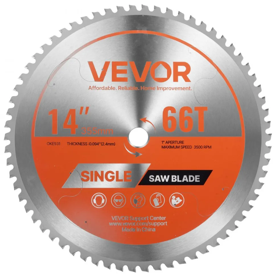 VEVOR Circular Saw Blade, 14 inch Diameter, 66 Sharp Alloy Teeth, 1 inch Arbor, Fine Finish, Metal Cutting Blade for Circular Saw, with Noise-Reducing Heat Vents, for Cutting Steel and Aluminum
