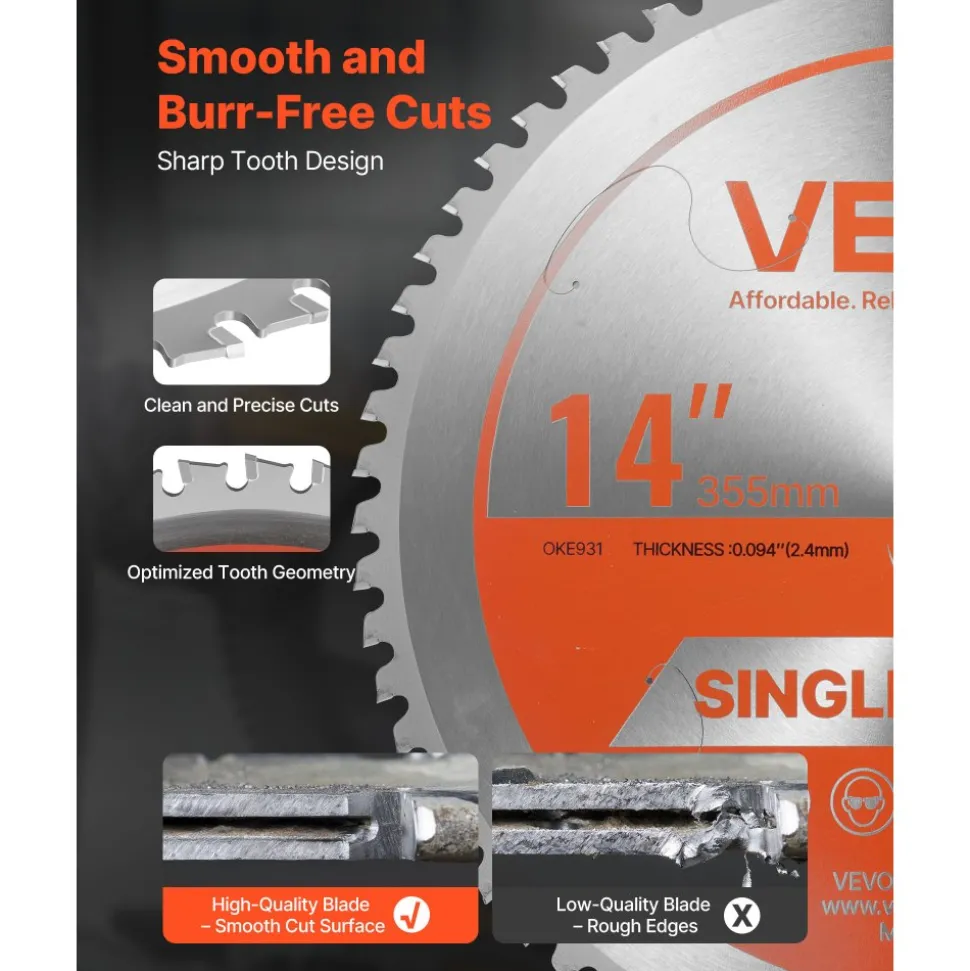 VEVOR Circular Saw Blade, 14 inch Diameter, 66 Sharp Alloy Teeth, 1 inch Arbor, Fine Finish, Metal Cutting Blade for Circular Saw, with Noise-Reducing Heat Vents, for Cutting Steel and Aluminum