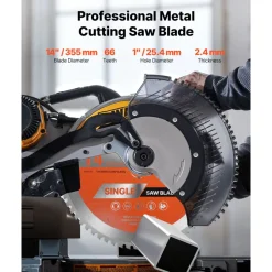 VEVOR Circular Saw Blade, 14 inch Diameter, 66 Sharp Alloy Teeth, 1 inch Arbor, Fine Finish, Metal Cutting Blade for Circular Saw, with Noise-Reducing Heat Vents, for Cutting Steel and Aluminum