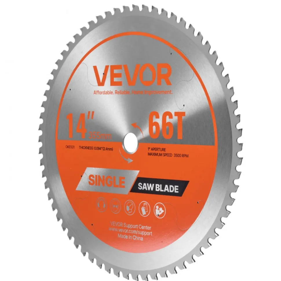 VEVOR Circular Saw Blade, 14 inch Diameter, 66 Sharp Alloy Teeth, 1 inch Arbor, Fine Finish, Metal Cutting Blade for Circular Saw, with Noise-Reducing Heat Vents, for Cutting Steel and Aluminum