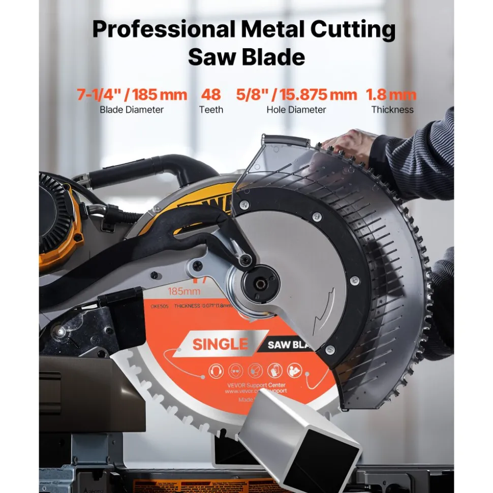 VEVOR Circular Saw Blade, 7-1/4 inch Diameter, 48 Sharp Alloy Teeth, 5/8 inch Arbor, Fine Finish, Metal Cutting Blade for Circular Saw, with Noise-Reducing Heat Vents, for Cutting Steel and Aluminum