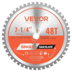 VEVOR Circular Saw Blade, 7-1/4 inch Diameter, 48 Sharp Alloy Teeth, 5/8 inch Arbor, Fine Finish, Metal Cutting Blade for Circular Saw, with Noise-Reducing Heat Vents, for Cutting Steel and Aluminum