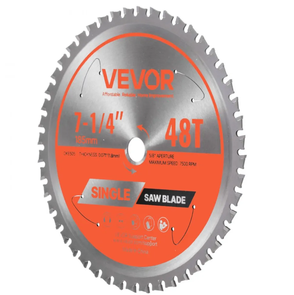 VEVOR Circular Saw Blade, 7-1/4 inch Diameter, 48 Sharp Alloy Teeth, 5/8 inch Arbor, Fine Finish, Metal Cutting Blade for Circular Saw, with Noise-Reducing Heat Vents, for Cutting Steel and Aluminum