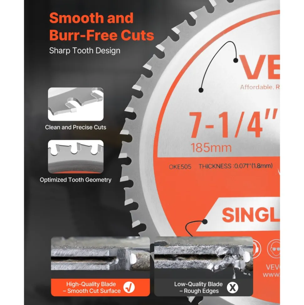 VEVOR Circular Saw Blade, 7-1/4 inch Diameter, 48 Sharp Alloy Teeth, 5/8 inch Arbor, Fine Finish, Metal Cutting Blade for Circular Saw, with Noise-Reducing Heat Vents, for Cutting Steel and Aluminum