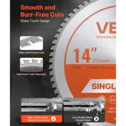 VEVOR Circular Saw Blade, 14 inch Diameter, 72 Sharp Alloy Teeth, 1 inch Arbor, Fine Finish, Metal Cutting Blade for Circular Saw, with Noise-Reducing Heat Vents, for Cutting Steel and Aluminum