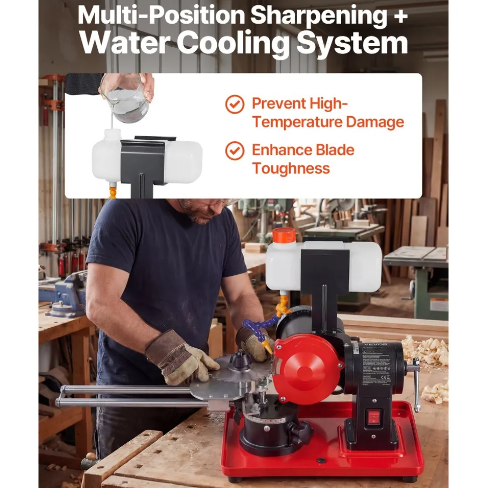 VEVOR Circular Saw Blade Sharpener with Water Tank, 370W 3590RPM Rotary Angle Mill Grinder, Water Injection Sharpening Machine with 5" Grinding Wheel - Fits Φ3.2" to Φ27.5" Circular Saw Blades