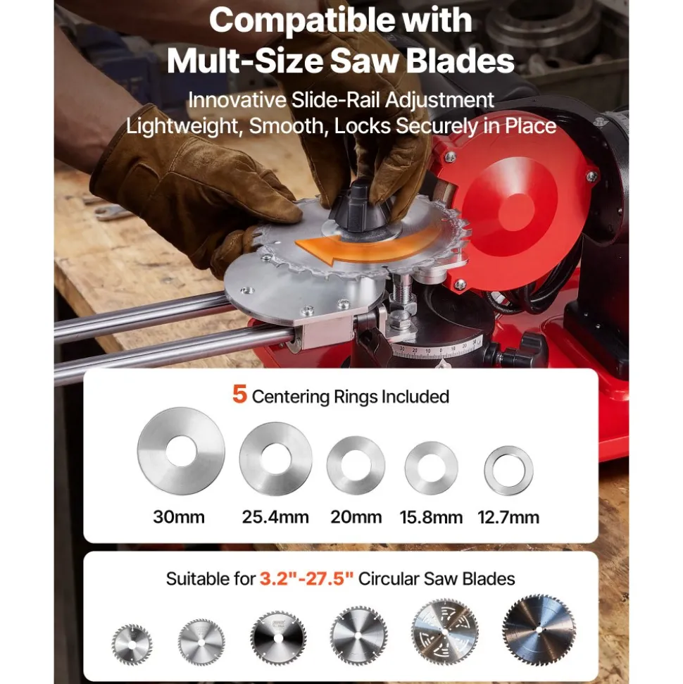 VEVOR Circular Saw Blade Sharpener with Water Tank, 370W 3590RPM Rotary Angle Mill Grinder, Water Injection Sharpening Machine with 5" Grinding Wheel - Fits Φ3.2" to Φ27.5" Circular Saw Blades
