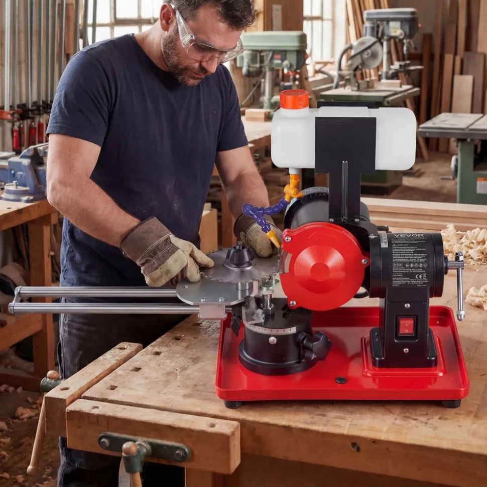 VEVOR Circular Saw Blade Sharpener with Water Tank, 370W 3590RPM Rotary Angle Mill Grinder, Water Injection Sharpening Machine with 5" Grinding Wheel - Fits Φ3.2" to Φ27.5" Circular Saw Blades