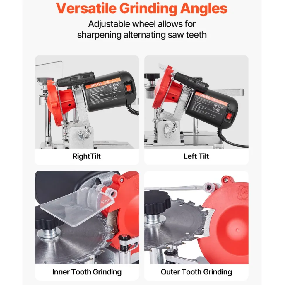 VEVOR Circular Saw Blade Sharpener, 370W 3590RPM Rotary Angle Mill Grinder Sharpening Machine with 5" Grinding Wheel & 6 Saw Centerings - Fits Φ3.2" to Φ27.5" Circular Saw Blades