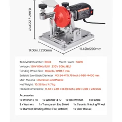 VEVOR Circular Saw Blade Sharpener, 370W 3590RPM Rotary Angle Mill Grinder Sharpening Machine with 5
